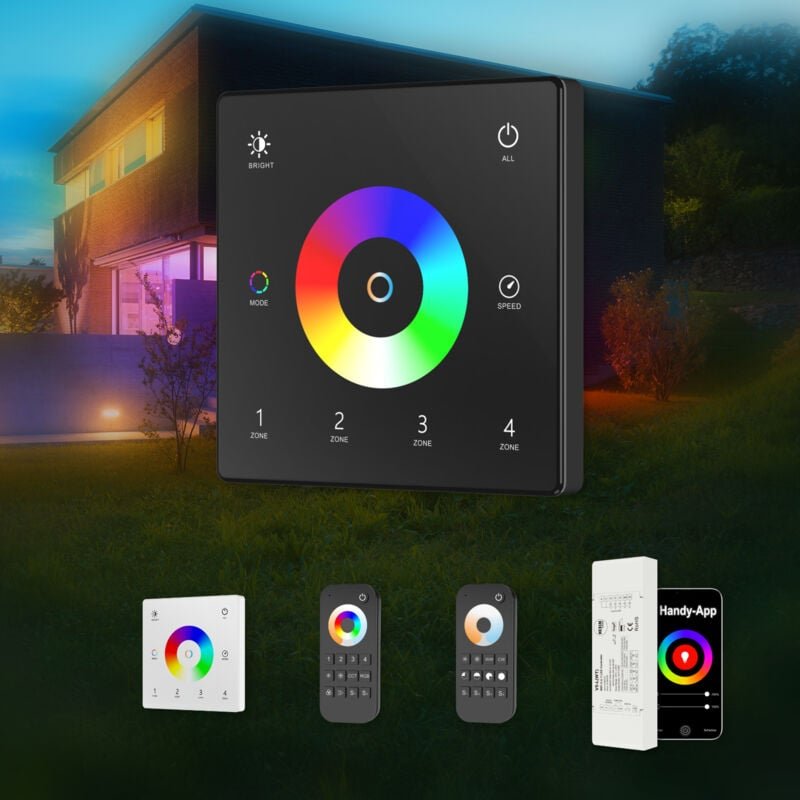 Light 12-48V Wi-FI/RF Controller Fernbedienung rgb/cct led Beleuchtung Wandschalter Dimmer: Touch Schalter Schwarz, 4 Zo...