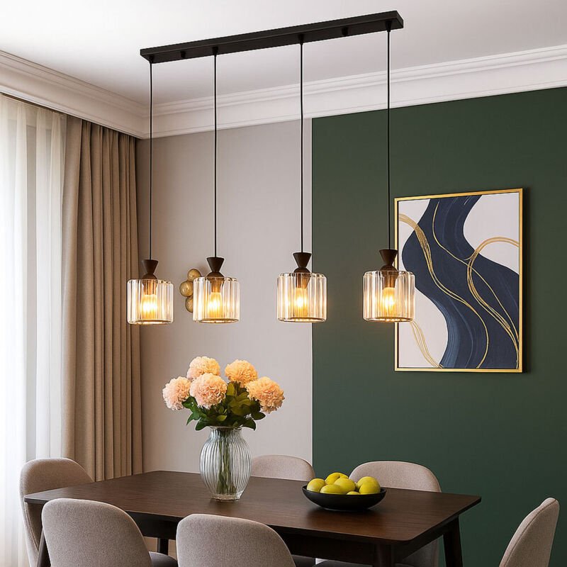 LED Hängeleuchte 4-Flammig Kristalllampe Hängelampe Esszimmerleuchte schwarz, Metall, 4x E27 LED warmweiß, LxBxH 86x13x1...