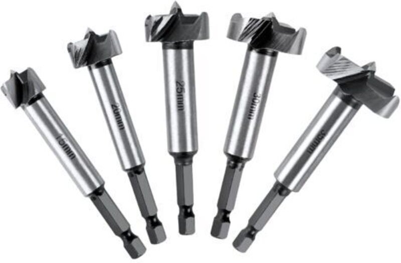 Holzbohrer-Set, 5-teilig, Holzbearbeitungsfräser mit Sechskantgriff, verstellbare Positionierung, HSS-Hartmetall-Lochsäg...