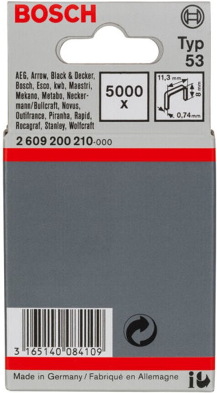 Feindrahtklammer Typ 53, 11,4 x 0,74 x 8 mm, 5000er-Pack - Bosch
