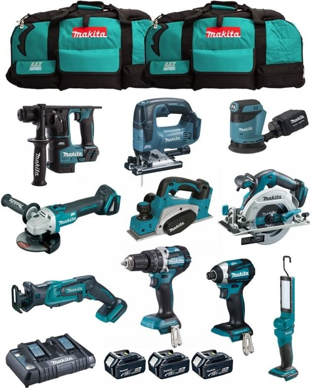 Makita - Kit MK1004 (DHP484+ DTD154+ DHR171+ DGA504+ DJR183+ DBO180+ DJV182+ DHS680+ DML801+ DKP180+ 3x5,0Ah + DC18RD+ 2...
