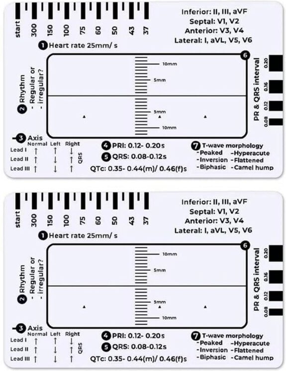 2 Stück EKG-Lineal mit 7 Schritten, EKG-Lineal zur EKG-Interpretation