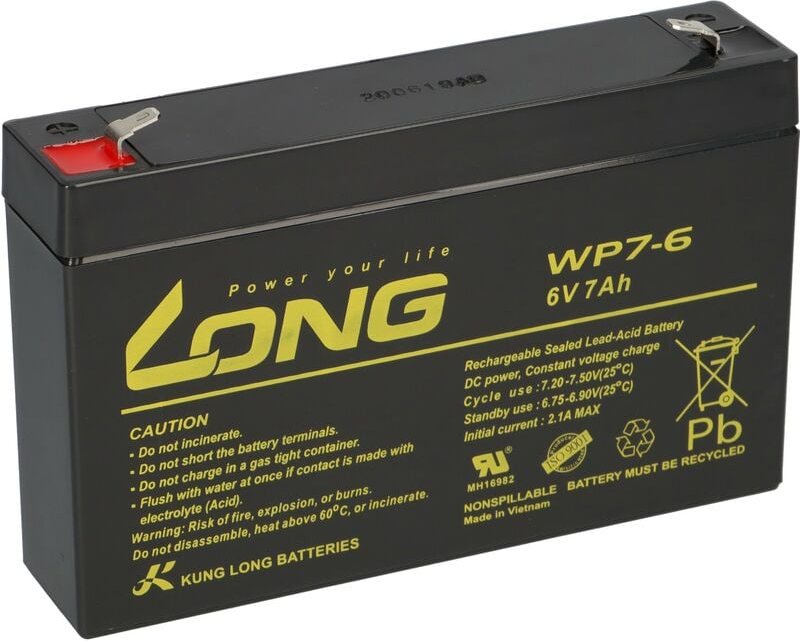 Kunglong - Set - Bleiakku und Ladegerät - 6V 7Ah Akku 0,6A Lader