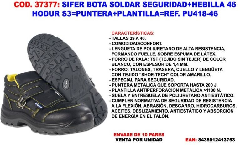 Sifer sicherheitsschnalle 46HODUR S3PUNT PLANTPU418 Schweißerstiefel