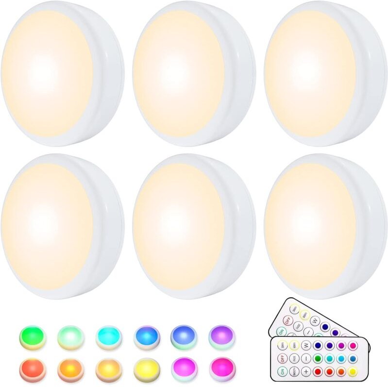 Ersandy - Schranklampe, kabelloses 16-Farben-RGB-LED-Nachtlicht, LED-Treppen- und Spiellicht, mit 2 Fernbedienungen und ...