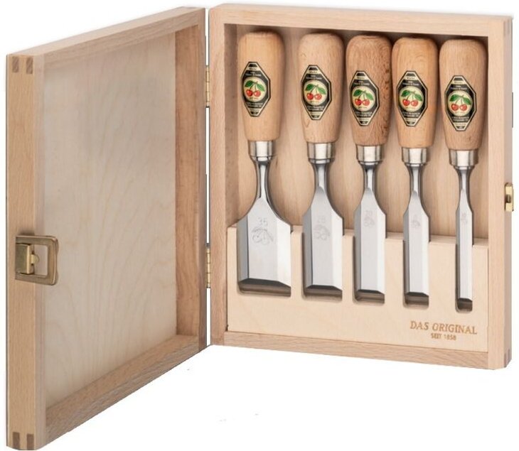 Kirschen Kurzbeitelsatz im Holzkasten aus Weißbuche 5 teilig 167 mm 1157000