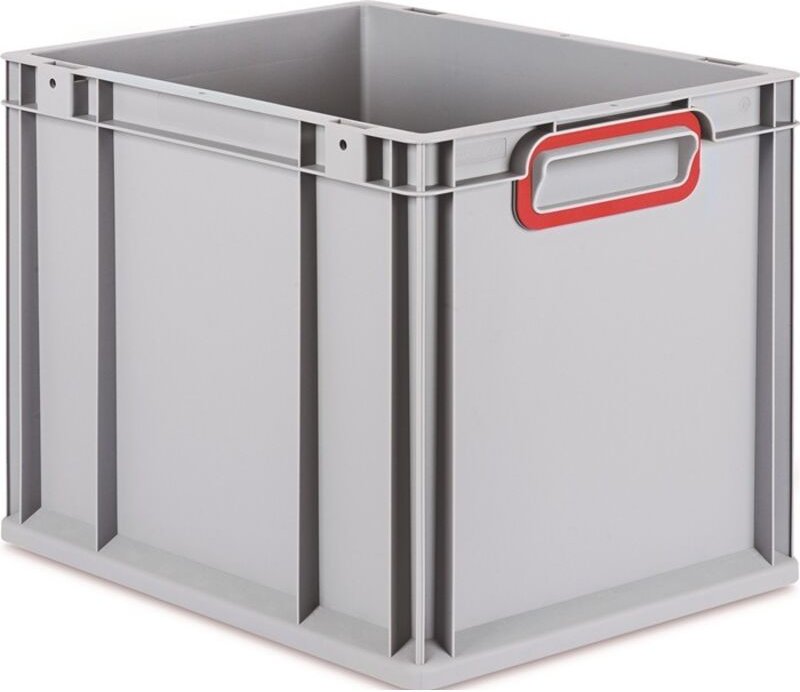 Transportstapelbehälter L400xB300xH320mm grau pp geschlossener Griff rot Seitenwände geschlossen