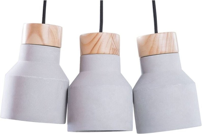 Beliani - Hängeleuchte Grau Beton und Holz 3-flammig Schirme in Glockenform Industrie Stil