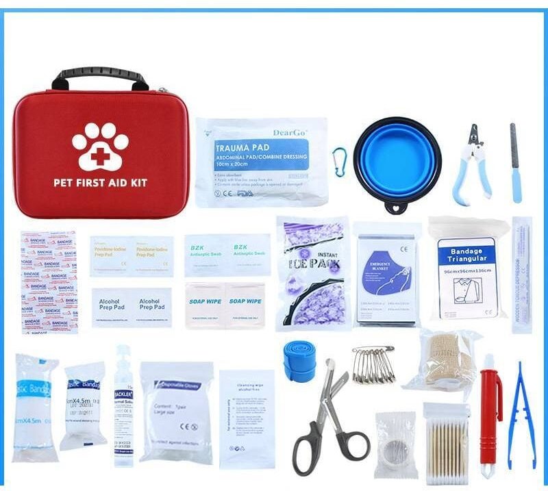 Erste-Hilfe-Set für Haustiere, 26 verschiedene Artikel, 101 Teile, Notfall-Aufbewahrungstasche für Katzen und Hunde, Wun...