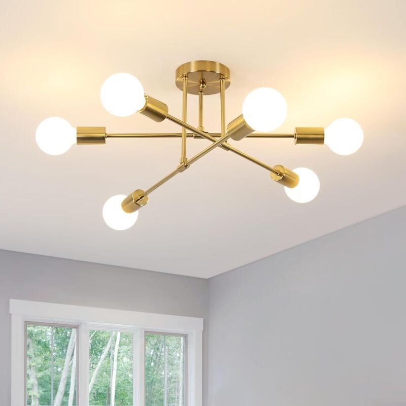 Comely - Industrieller Deckenleuchter, Kronleuchter, 6 Lichter, E27, Vintage-Deckenlampe aus Metall, Retro-Gold-Sputnik-...