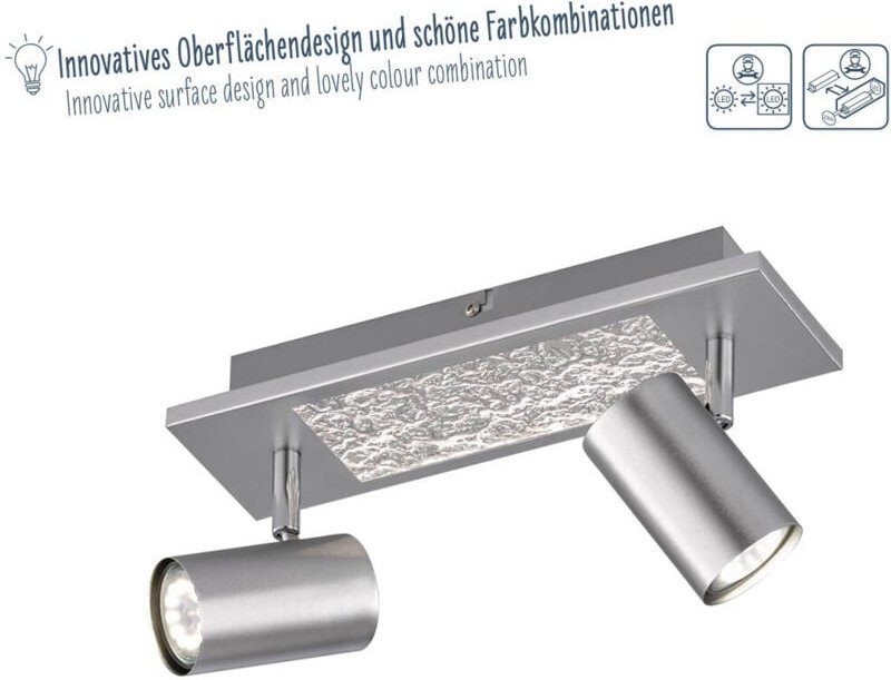 Deckenlampe schwenkbar Deckenleuchte Spots silber 2-flammig, Metall chrom, 1x led 4,5W 190Lm warmweiß 2x GU10, LxBxH 33,...