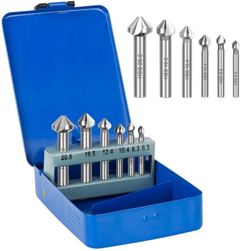 HSS-Senker din 335 c, Set mit 6 HSS-G-Senkern, 90°, konischer Bohrer, Senker für Holz, Metall, pvc, Werkzeugmaschinen, 6...