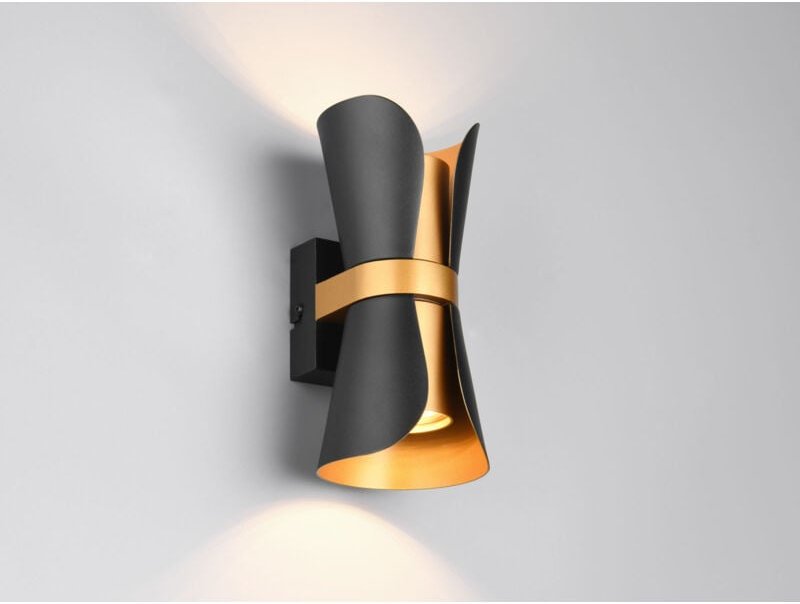Wandleuchte coat Schwarz Gold mit Updown Lichtaustritt, Höhe 21cm