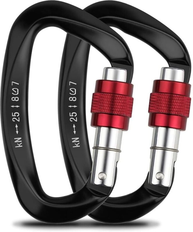 Kletterkarabiner, 2 Stück, selbstsichernder Karabiner, Aluminium-Edelstahl-D-Ring-Karabiner zum Klettern und Abseilen, H...