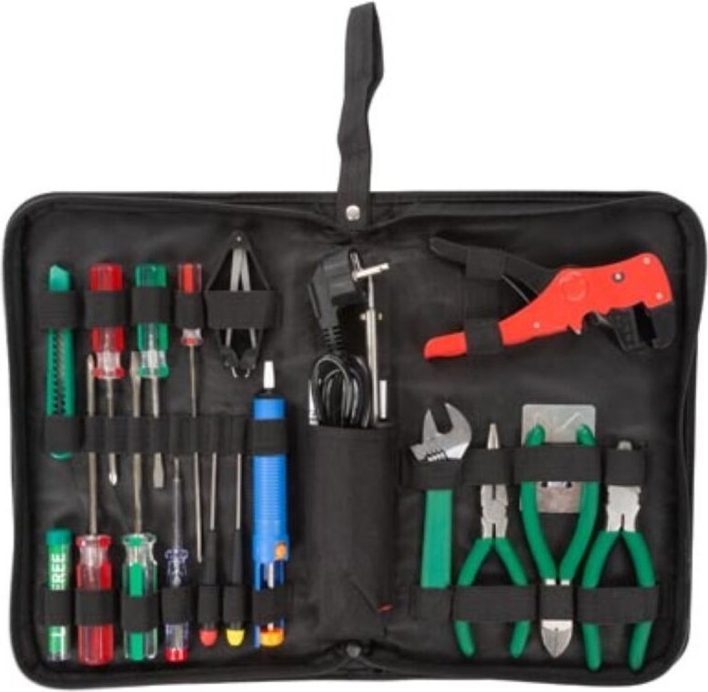 Velleman Werkzeugset, für den Hobbyisten, 18-teilig, nicht magnetisch, mit Etui, schwarz