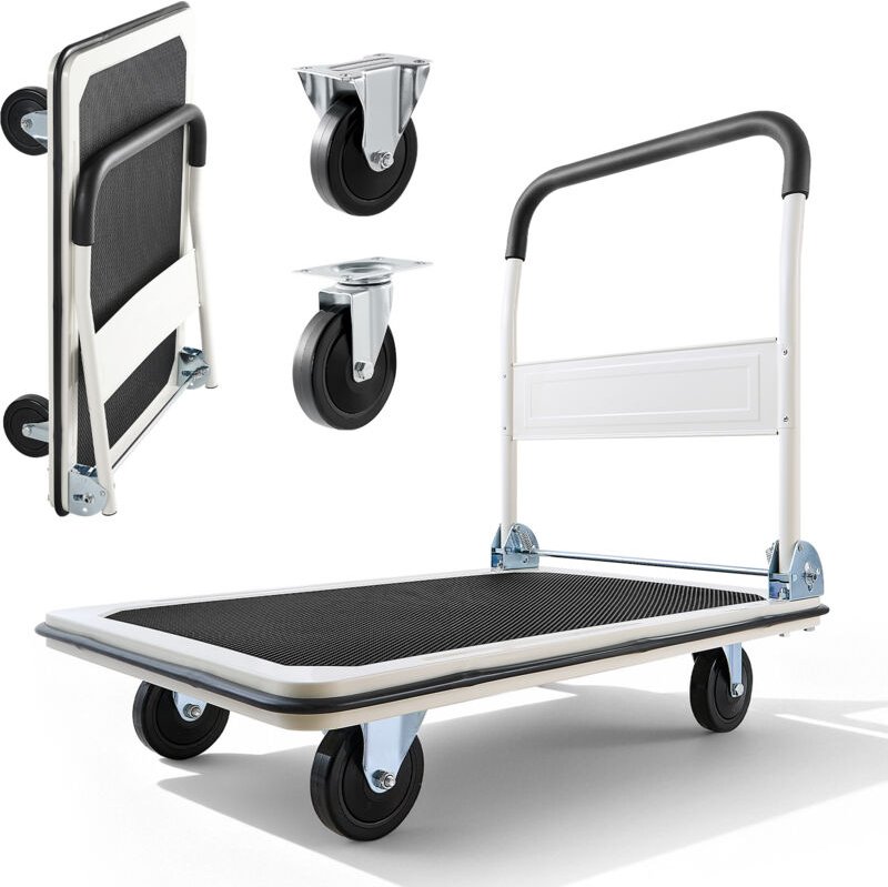 Mophorn Klappbarer Plattformwagen 300 kg, Transportwagen mit Lenkrollen, Handwagen mit rutschfester Ladefläche, praktisc...