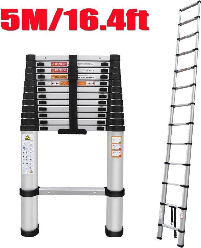 5M/16ft Aluminium Teleskopleiter Stehleiter Anlegeleiter Mehrzweckleiter Leiter