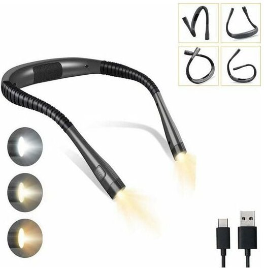 Leselampe, Klemmleuchten, Hals Leselampe Buch, 3 Farben und 3 Helligkeitsstufen, Schwarz Kinsi