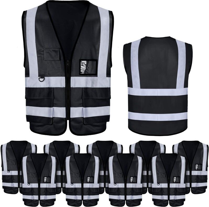 10 Stück Sicherheitswesten, gut sichtbare Sicherheitswesten mit reflektierenden Streifen für Bauarbeiten, Outdoor-Aktivi...