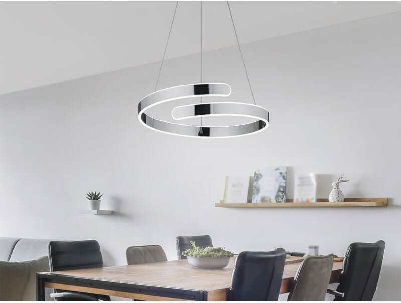 Reality Leuchten - led Pendelleuchte parma Metall Chrom/Weiß 3 Stufen Dimmer Ring, ø 50cm