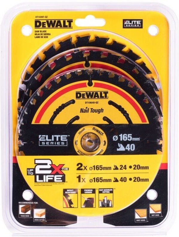 Elite Holzkreissäge 2165mm 24zähne + 165mm 40zähne 3er-Pack - Dw Dt10397