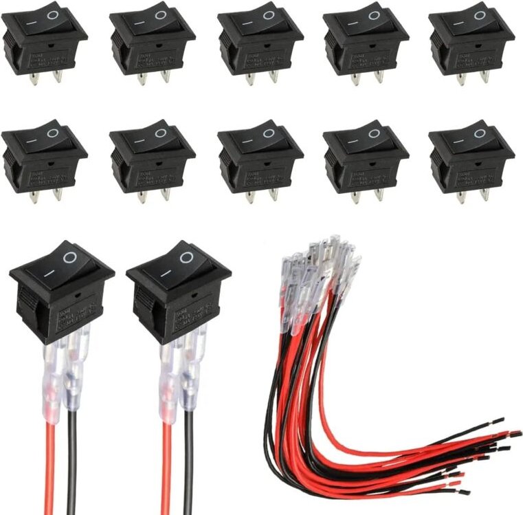 Thumbnail - 10 Stück Mini-Kippschalter, 2-polig, Wippschalter mit Verkabelung, Schwarz - Csparkv