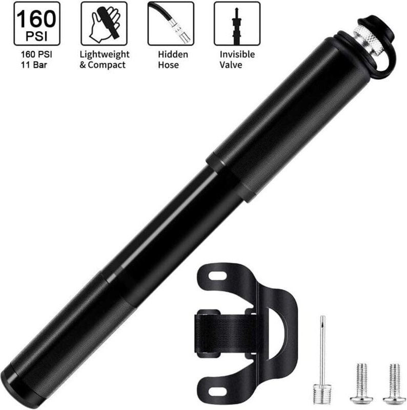 Fahrradpumpe, Mini-Hochdruckpumpe, 160 PSI/11 Bar, Ventil passend für Presta/Schrader, leichte Handpumpe aus Aluminiumle...