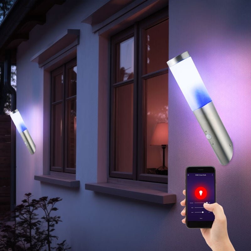 Etc-shop - Wandleuchte Edelstahl Wandfackel Außen Hauswandleuchte Bewegungsmelder, App-Sprachsteuerung dimmbar Timer cct...