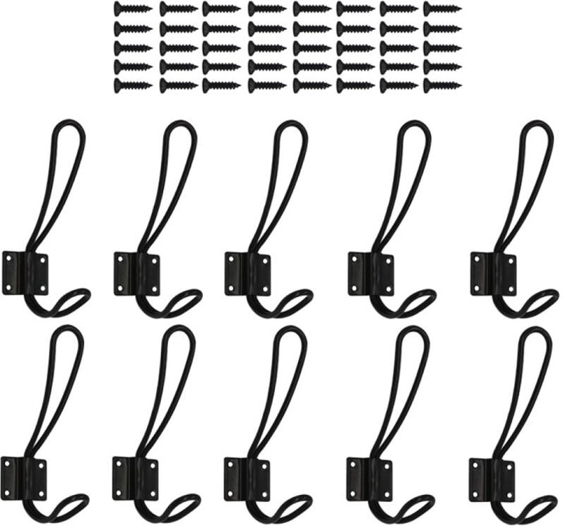 Linghhang - 10er-Pack rostfarbene Eingangshaken – schwarze Wandhaken zum Aufhängen mit 40 Metallschrauben, Vintage-Doppe...