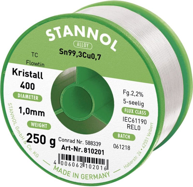 Stannol - Ecology tc Lötzinn, bleifrei Spule Sn99,3Cu0,7 REL0 250 g 1 mm