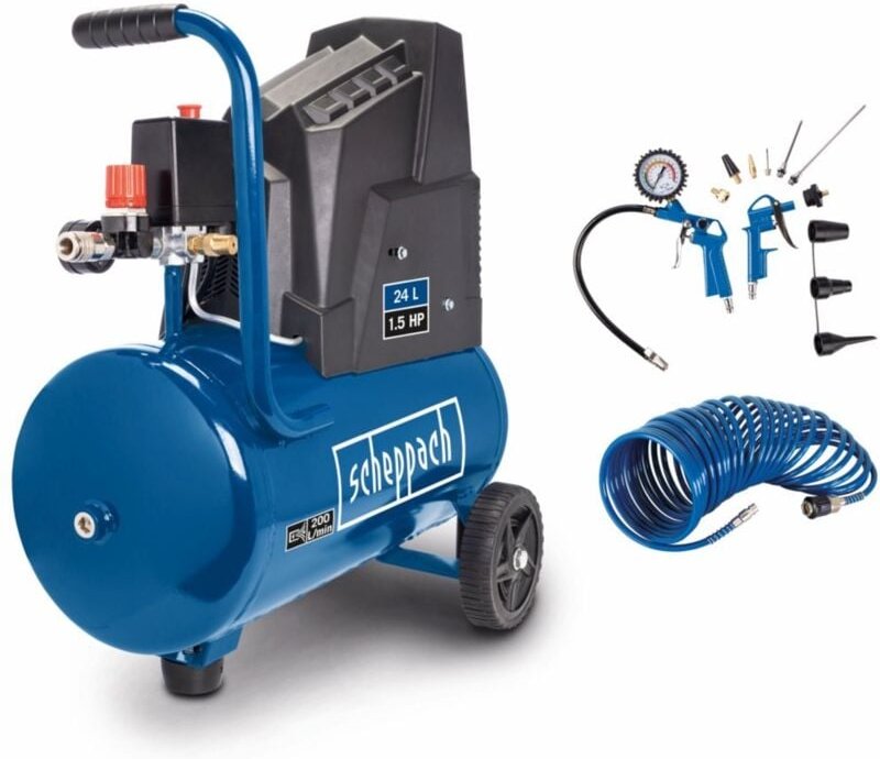 Scheppach - Kompressor HC30o 8bar 24 l ölfrei 200l/min inkl. 5m Schlauch & Zubehörset