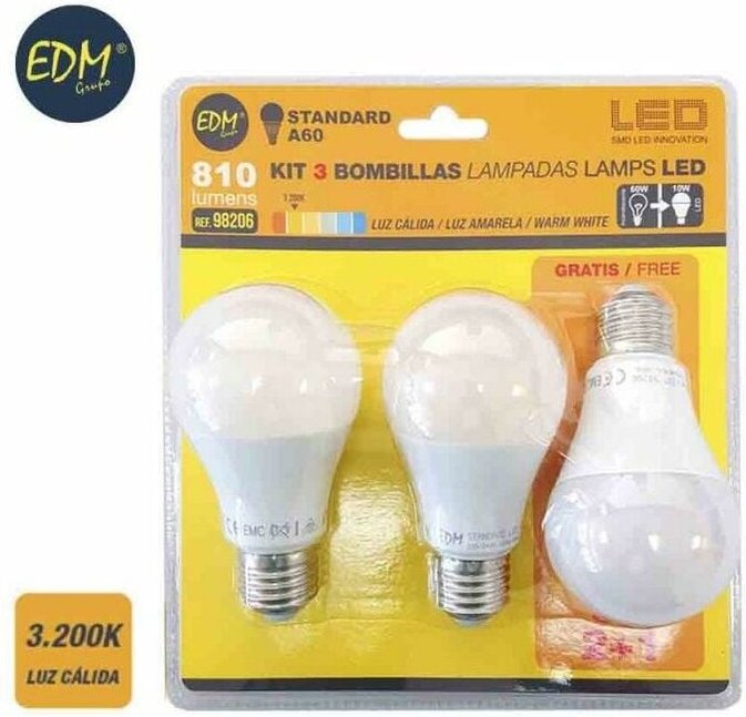 Thumbnail - EDM - Kit mit 3 Standard LED-Lampen E27 10 w 932 lm 3200 k warmes Licht Ø6 x 10,8 cm