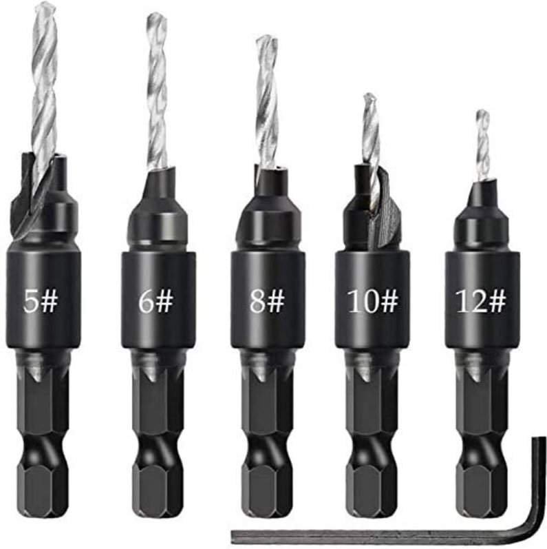 5-teiliges Senkerbohrer-Set, verstellbarer 1/4-Zoll-Sechskantschaft, Schnellwechsel-Senkbohrer-Set, austauschbare Senker...