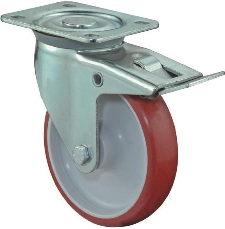 Lenkrolle Rad-Ø 125 mm Tragfähigkeit 175 kg mit Totalfeststeller Polyurethan 104x80mm rot
