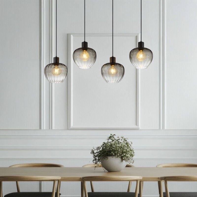 Nowa - Hängelampe Pendelleuchte Esstischlampe Retro Rauchglas Wohnzimmerlampe 4 flammig, Metall schwarz, 4x E27, LxH 108...