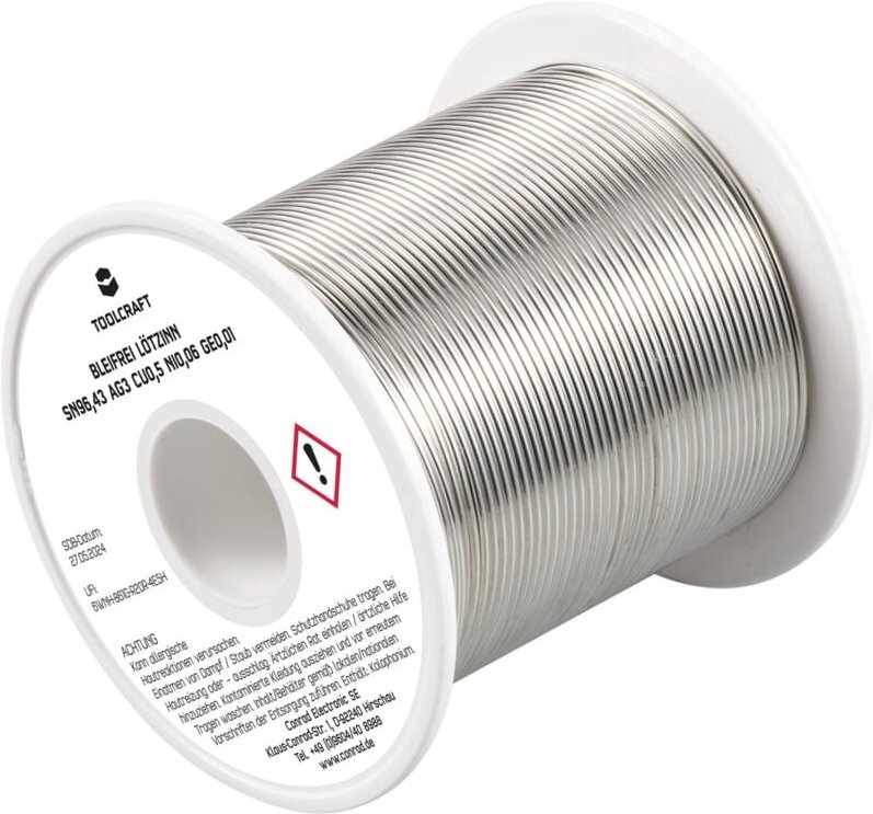 TO-9503340 Lötzinn, bleifrei Spule Sn96,43Ag3Cu0,5Ni0,06Ge0,01 ROL1 250 g 1.2 mm - Toolcraft
