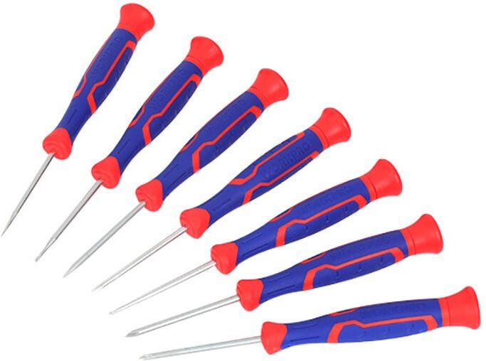 Set mit 7 Präzisionsschraubendrehern (3 Kreuzschlitzschraubendreher + 4 flach) Workpro