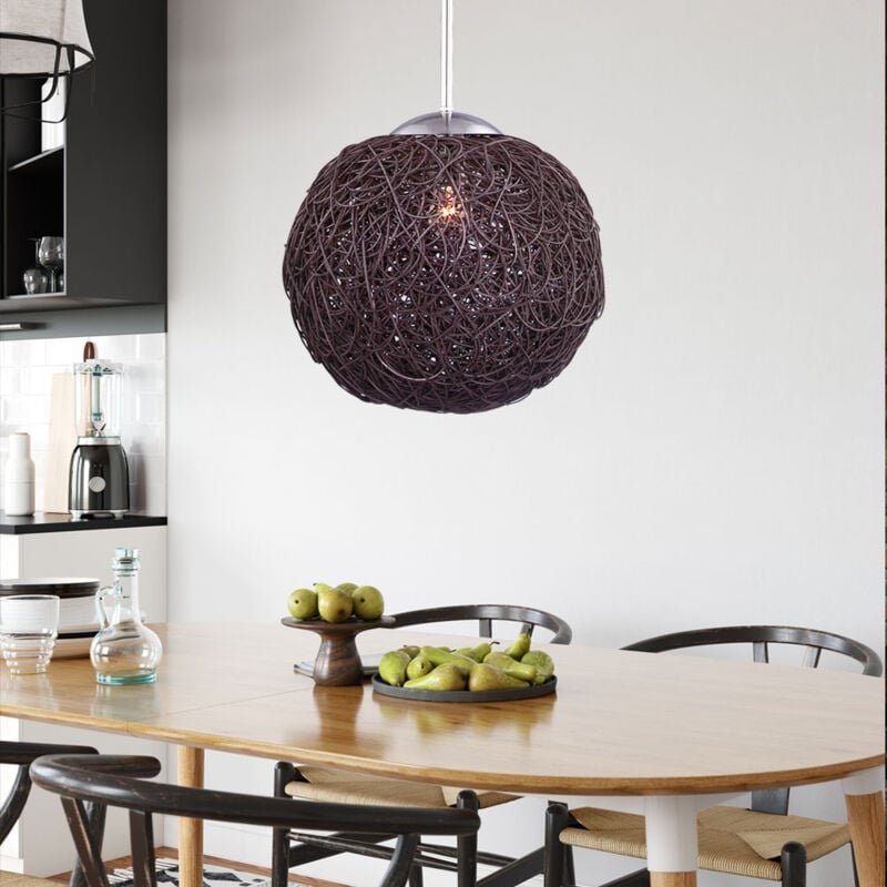 Pendelleuchte Wohnzimmerlampe Korbgeflecht Retro Hängelampe Pendellampe Küche braun, Metall, 1x E27, DxH 30 x 185 cm
