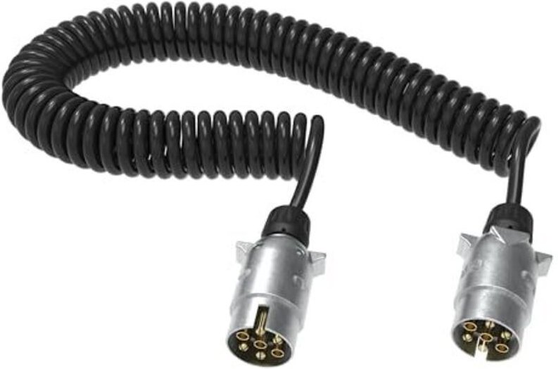 12V 3m Anhänger-Verlängerungskabel – 7-polig – Metallstecker – Spiralkabel für Lkw, Pkw, Nutzfahrzeuge, Anhänger, Sattel...