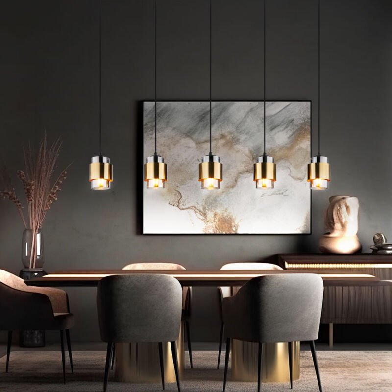 Globo - Hängeleuchte Esszimmerleuchte Pendellampe Wohnzimmerlampe Esstischleuchte, Metall schwarz Messingring Glas rauch...