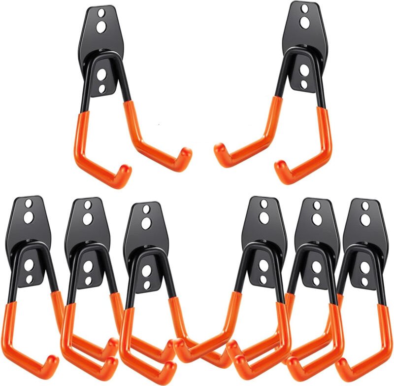 8PC Garagenwandhaken, Garagenaufbewahrung, starker Stahlwandhaken für Leiter, Fahrräder, Rohre, Elektrowerkzeuge (Orange...