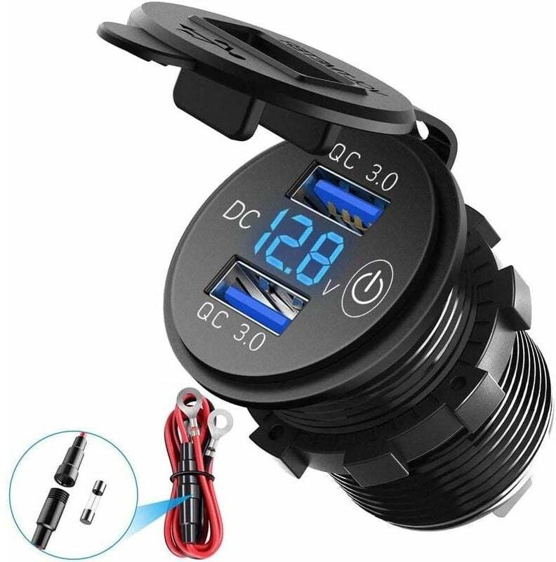 Rotational-Motorcycle Dual USB/QC3.0 Autoladegerät wasserdicht, 12V/24V/36W USB-Ladebuchse, mit LED-Digitalvoltmeter und...