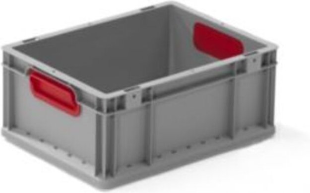 Transportstapelbehälter L400xB300xH170mm grau pp geschlossener Griff rot Seitenwände geschlossen