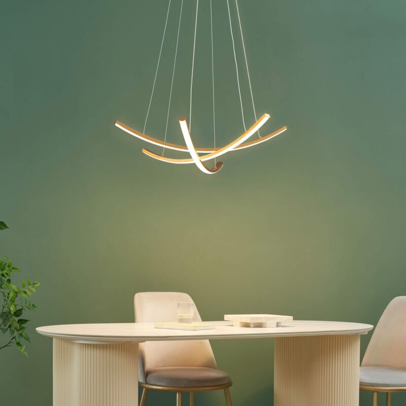 Kosilum - Goldene LED-Hängeleuchte im gekreuzten und gebogenen Design - Heidi