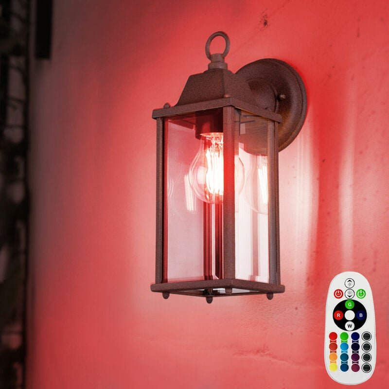 Wand Laterne Fernbedienung alu Strahler Garten Leuchte Terrassen Rost Lampe dimmbar im Set inkl. rgb led Leuchtmittel