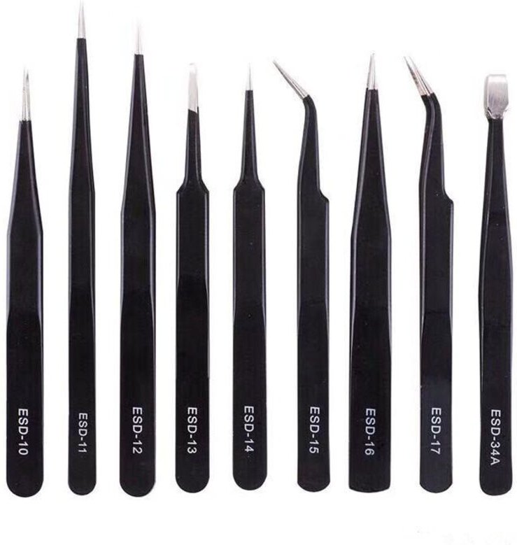 10 Stk. Brucelles Anti-Statique Pincettes ESD de Précision Entretien Tools Kit, für elektronische Reparatur, schwarz