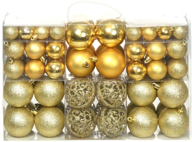 vidaXL 100-teiliges Weihnachtskugel-Set (3/4/6 cm, Gold)