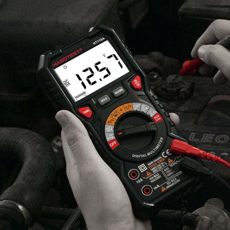 Ahlsen 1-teiliges digitales Auto-Multimeter (LED-Klemmenführung), professioneller Stromzähler, AC-DC-Spannung/Strom, Tem...
