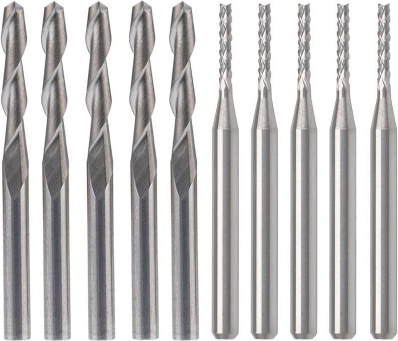 Wolframkarbid-Schaftfräser, 5 Stück 1,5 mm Fräser und 5 Stück 1/8 Zoll 3,175 mm flaches Nasen-Upcut-Spiralnut-Set-Werkze...
