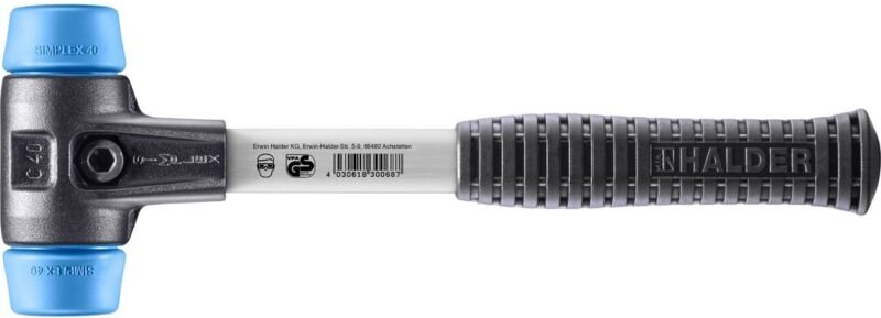 HALDER SIMPLEX Schonhammer Ø 40 mm TPE-soft blau mit verstärkem Tempergussgehäuse und Fiberglasstiel